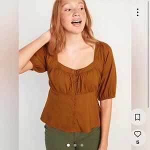 Old Navy Puff Sleeve/Peasant Blouse Cotton Blend in Rust